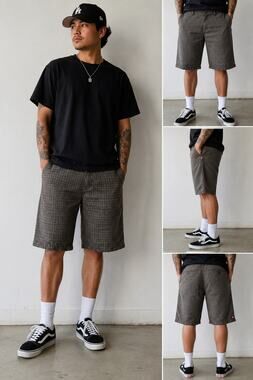 Element Plaid Chino Shorts Mens Brown Check Skate Streetwear Casual Size 34